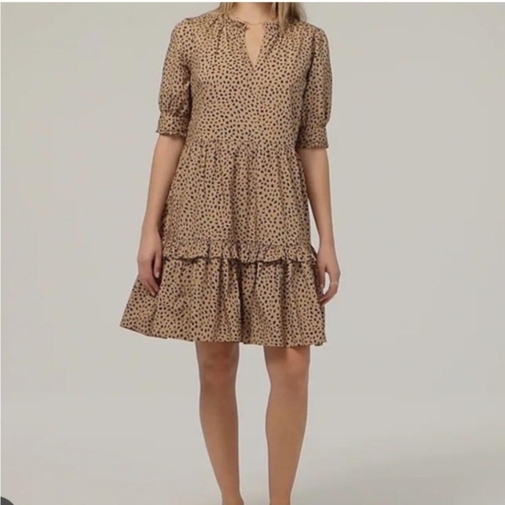 J. Crew Leopard Tiered Popover Poplin Dress 100% Cotton Size L